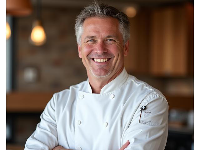 Portrait of Chef Julian Thorne, founder of Ember & Stone Provisions, in a professional kitchen setting.