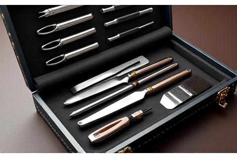 Master BBQ toolkit in an open leather case, showcasing multiple specialized tools