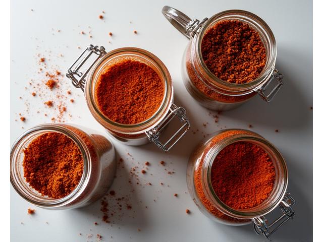 Large containers of gourmet grilling rubs and spice blends