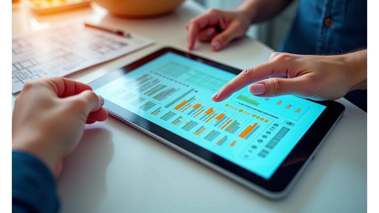 Hands interacting with a tablet displaying an event catering supply calculator