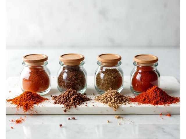 Spice rubs optimized for various meats: beef, pork, poultry, seafood