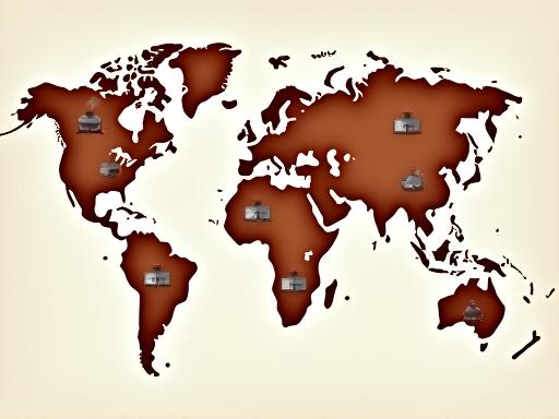 Stylized world map with pins on various countries, representing global cuisine